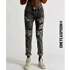 One Teaspoon Melrose Awesome Baggies Distressed Charcoal Jeans Size 22 (0)